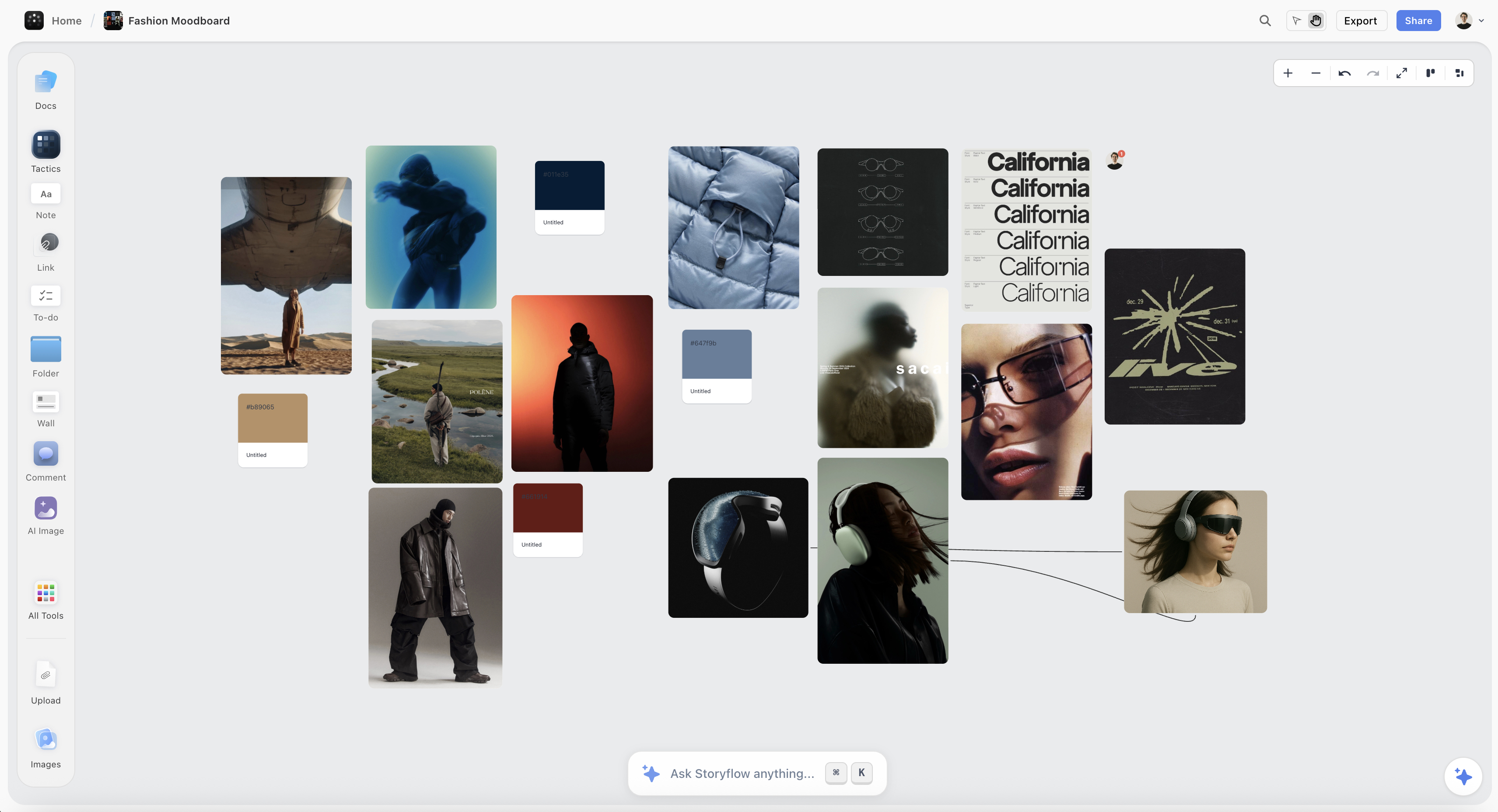 Fashion mood board for creative directors using Storyflow